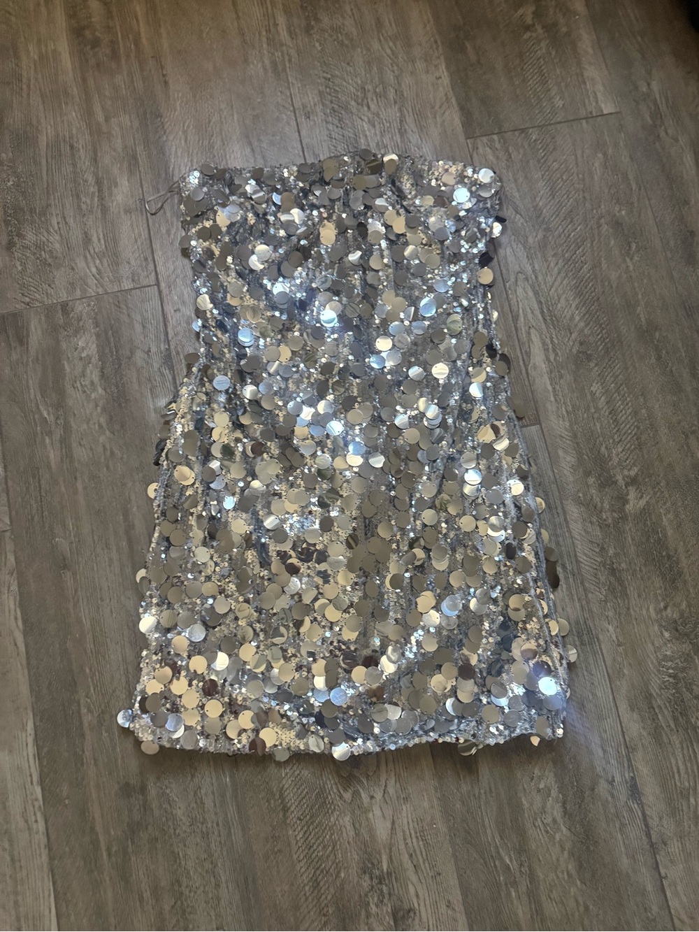 Strapless Silver Sequin Mini Dress